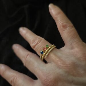 Sterling silver triple loop ring with Blue, Pink and Green Stone